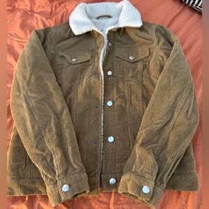 Woman’s Tan Corduroy Jacket with Sherpa Collar